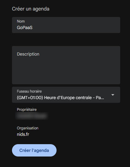 Créer un agenda (Google)