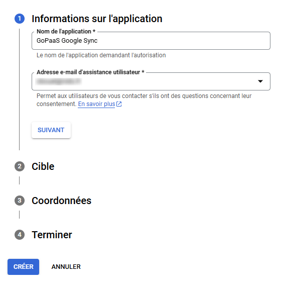 Informations sur l'application (Google)