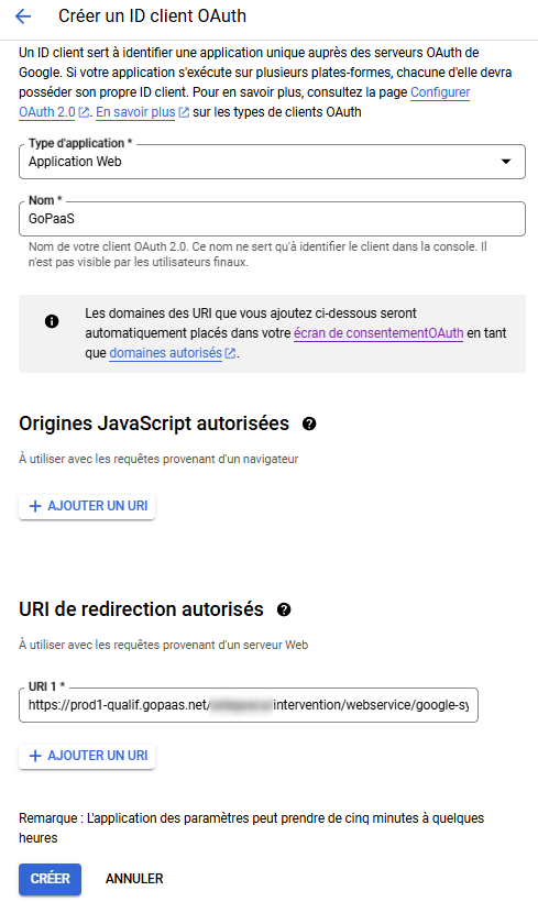 Créer un ID client OAuth (Google)