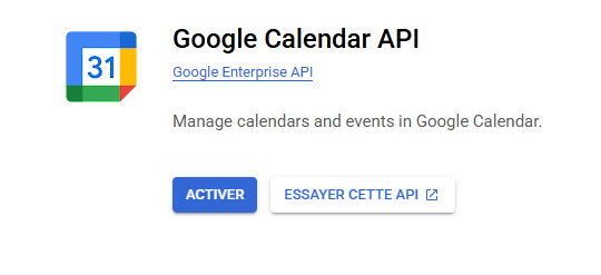 Activer API Google Calendar