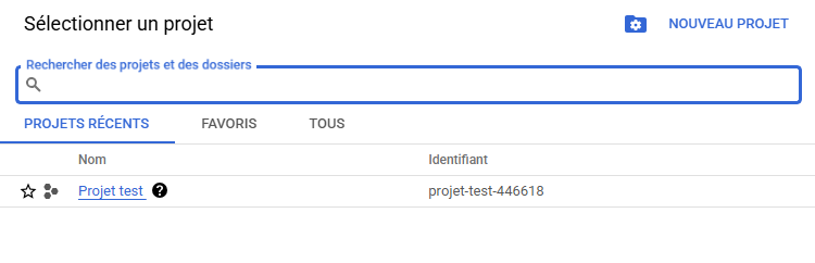 Bouton nouveau projet